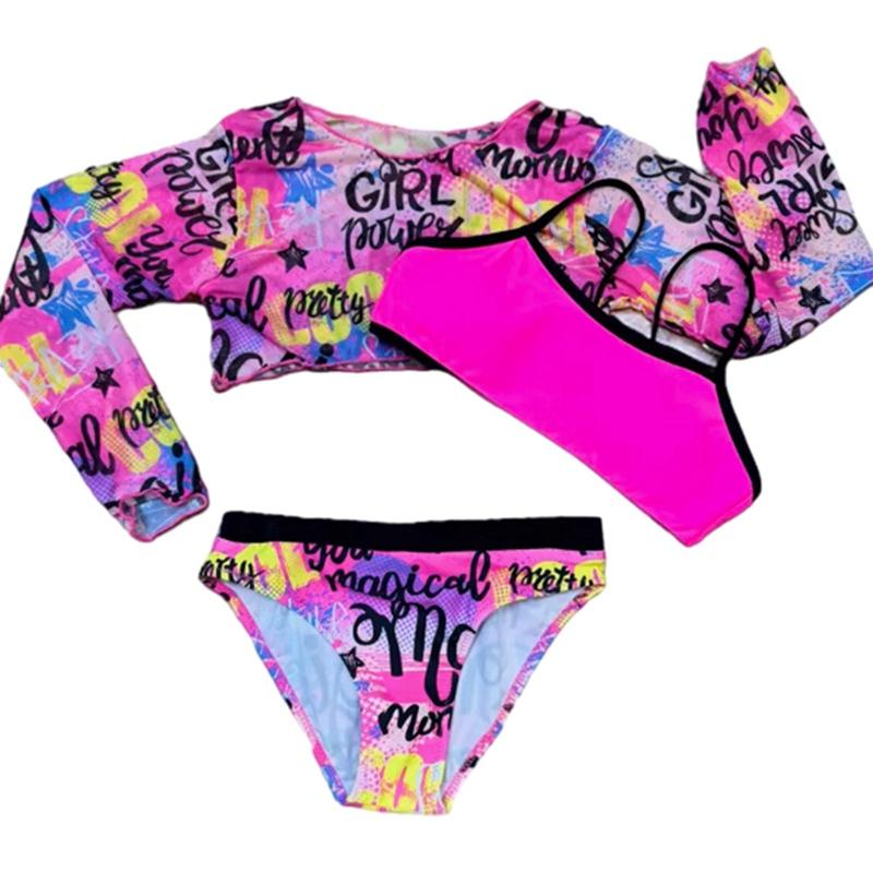 

Комплект бикини из трех предметов для маленьких девочек, купальник с сетчатым принтом, детский комплект из бюстгальтера, плавок и комбинезона 160