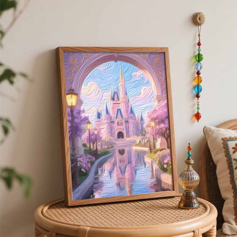 Disney castle oil painting hand painting coloring painting handmade diy home decoration gift