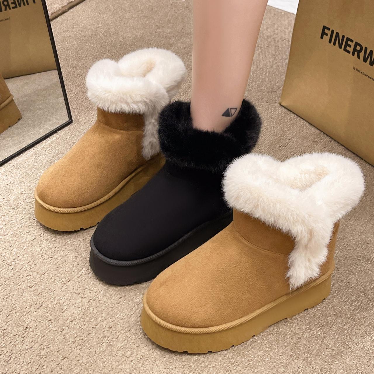 мода 2024 Зимние Теплые Длинные Плюшевые Снежные Ботинки Женские Массивная Платформа — фото 5