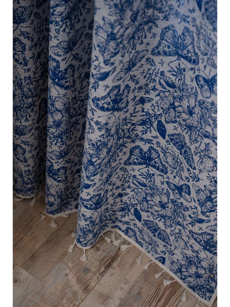 Imanqi Yun Blue Butterfly Jacquard Tassel Semi-Blackout Curtains for Kitchen or Bay Window