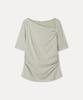 MIXXO Diagonal Neck Shirred Short Sleeve T-Shirt_Miwhwg729A