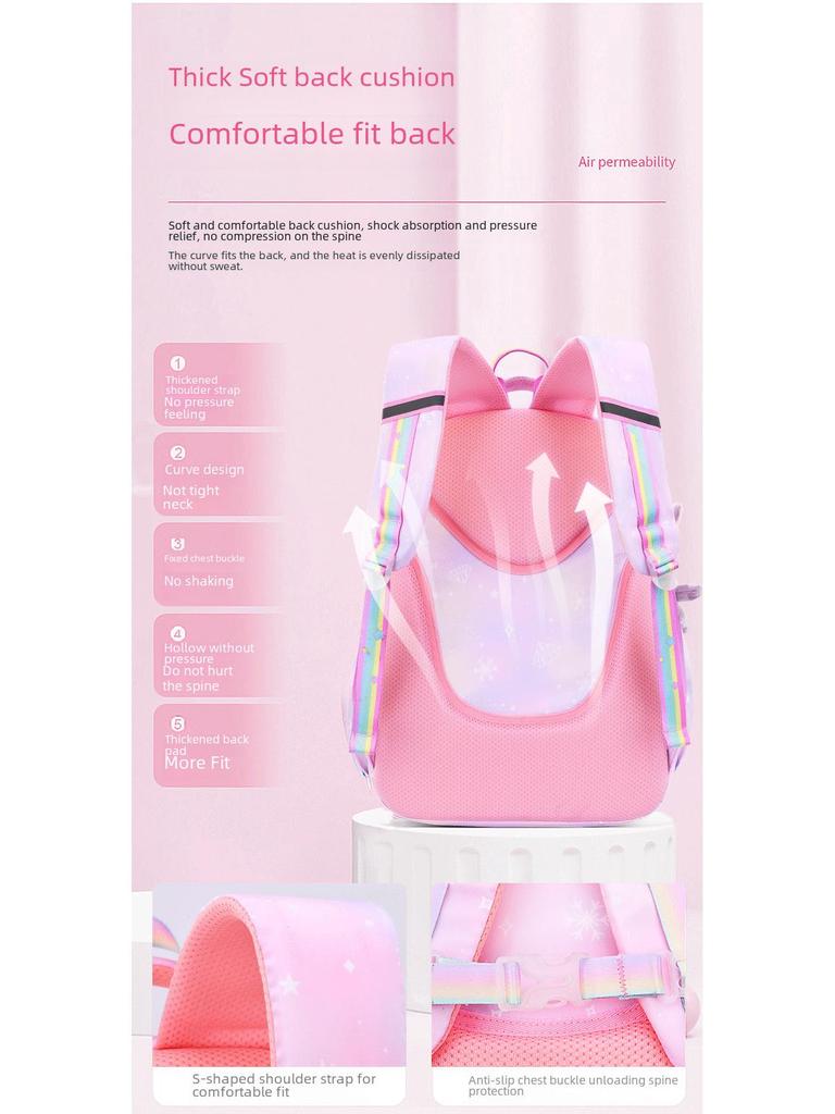 Rucsac la modă, ultra-ușor pentru fete: Capacitate mare, Design care protejează coloana vertebrală pentru elevii de școală elementară din clasele I-VI