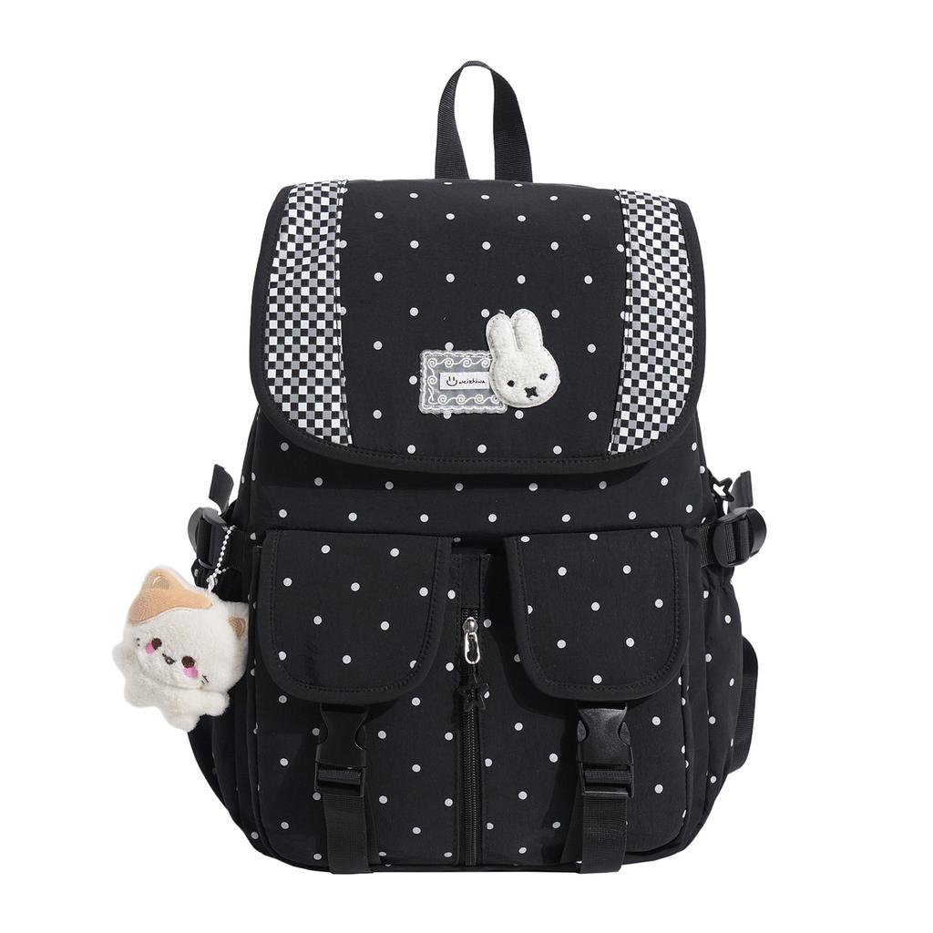 Mochila escolar coreana suave linda lunares cuadros conejo color crema fresco estilo universitario mochila para estudiante de secundaria