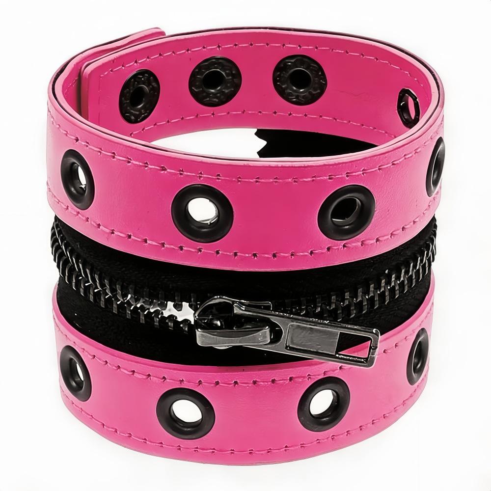 

Harajuku Gothic Adjustable Pu Leather Bracelet Zipper Punk Rivet Wrap Bracelets Bangle Button Wristband Men Women Jewelry
