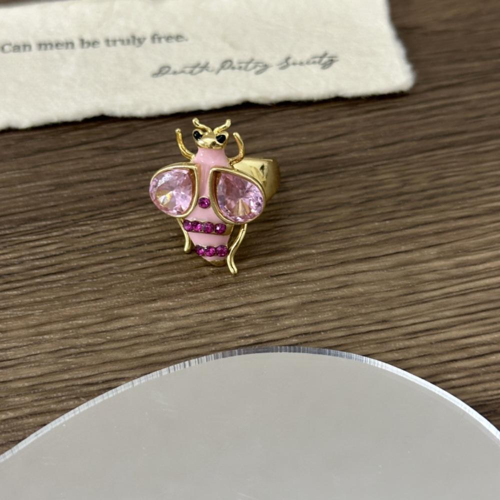Punk Rhinestone Bee Ring Enamel Design Colorful Bee Ring Trendy Vintage Bee Ring  Casual Wear