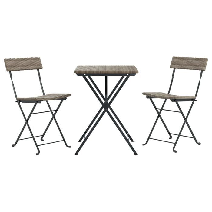 VidaXL Folding Bistro Set 3 Pcs Grey Wicker, Bistro Set, Garden Table and Chairs, Set 319991