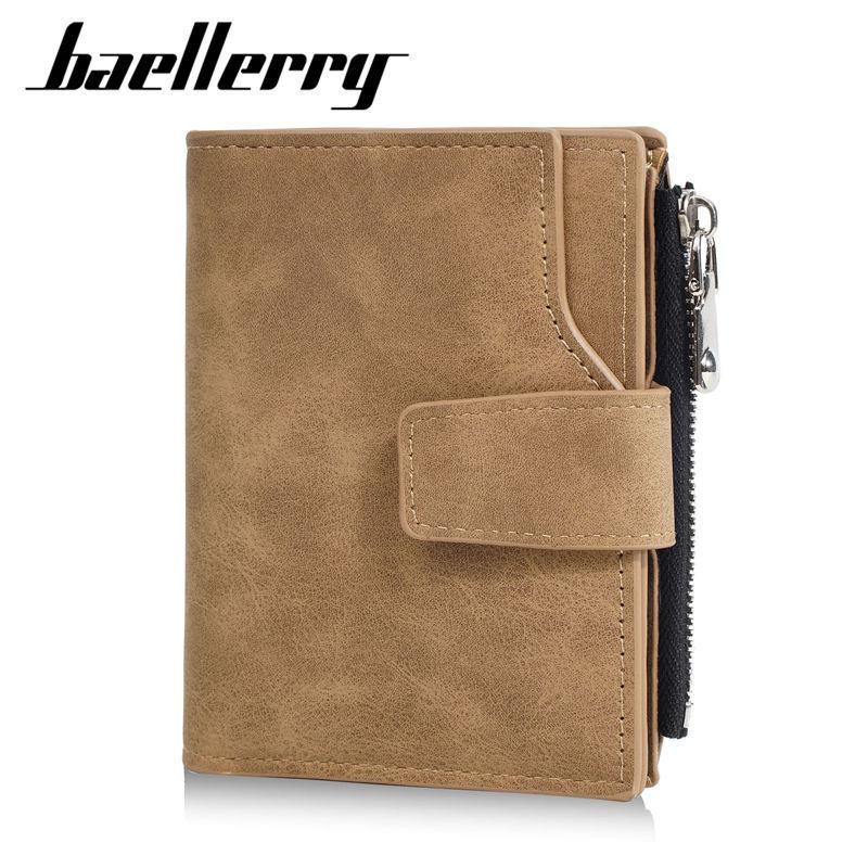 Baellerry Artificial Leather Short Wallets for Men Vintage Design Business Card Holder Zipper Cash Bag Packs Coin Purse