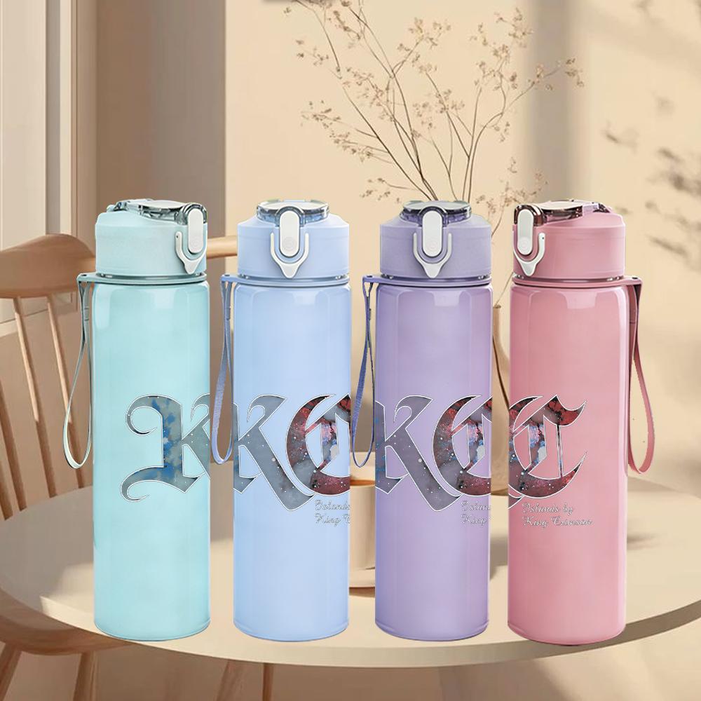1PC KC Light Blue Minimalist Letter Logo Print 750ml Portable Sports Water Bottle Leakproof Gym Outdoor Travel Drink Cup