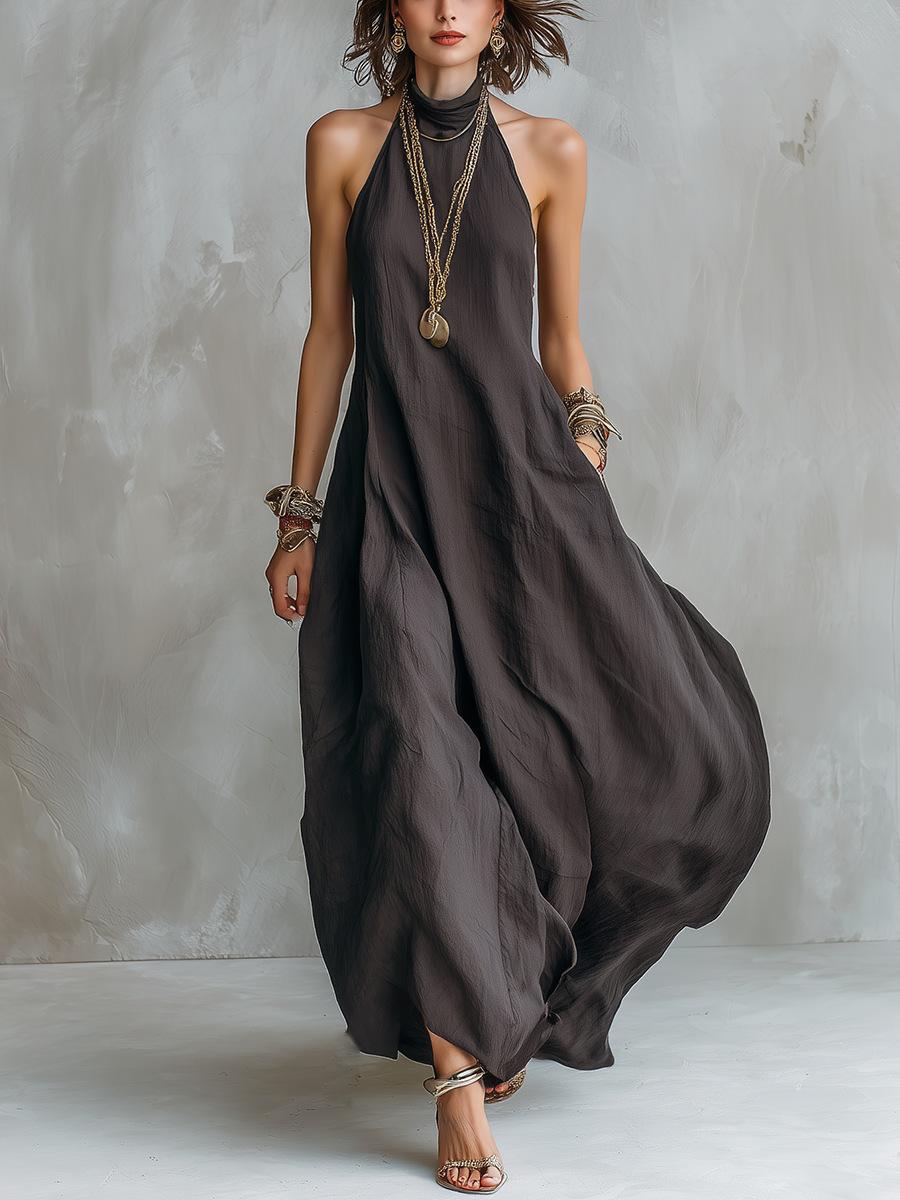 Amazon 2026 summer new bohemian off-the-shoulder loose long dress femininity elegant neck dress XS