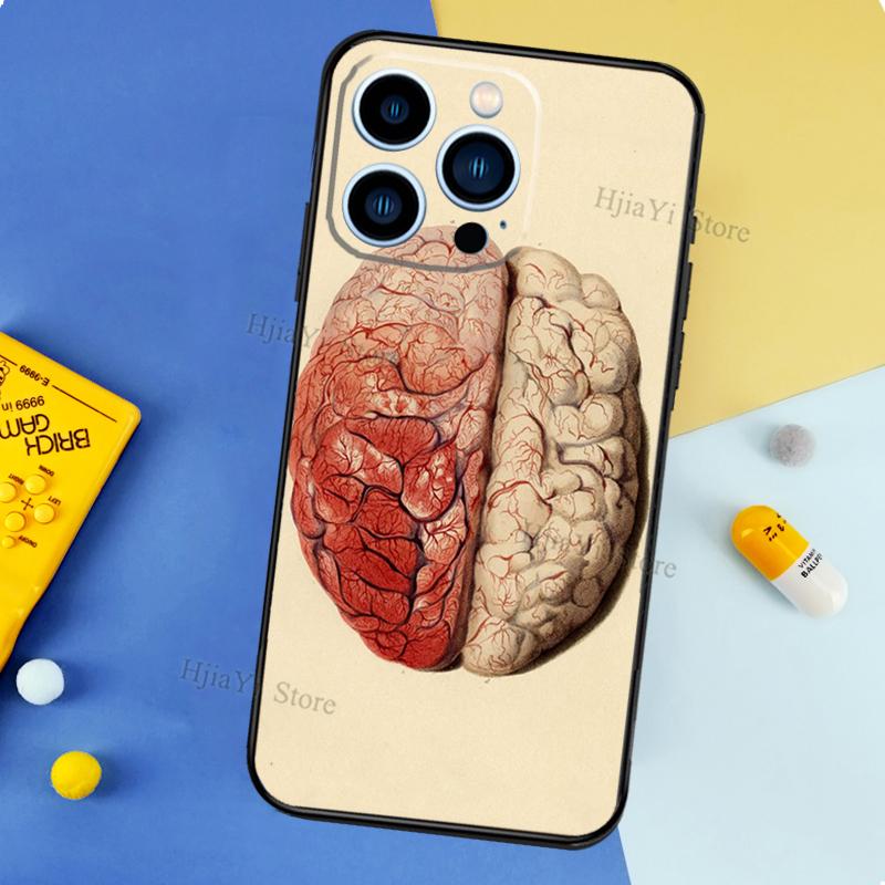 Brain Art Case For iPhone 13 Pro Max 12 Mini 11 14 15 16 XS MAX XR Plus Silicone Phone Cover