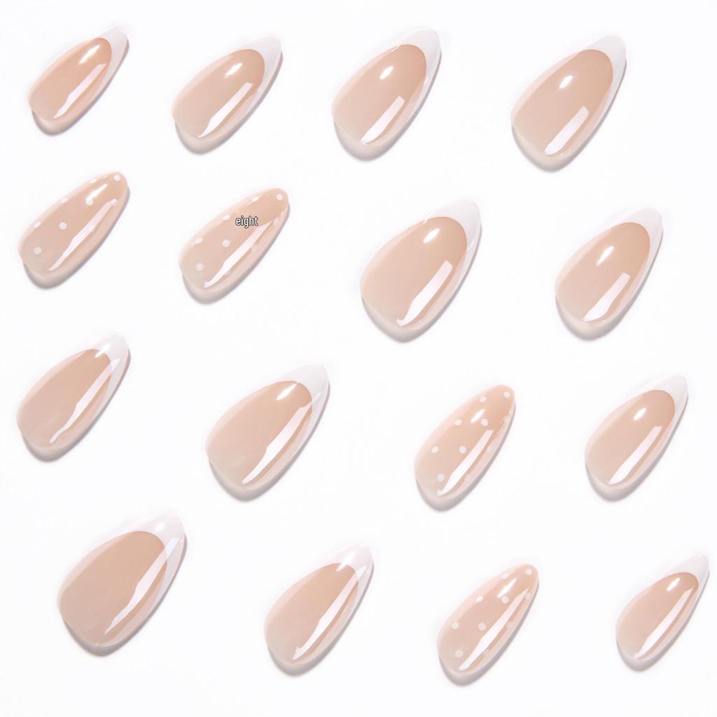Le Fan Polka Dot Almond French White Wearable Nails