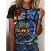 Oil Painting Sun God Pattern T-Shirt Women Fashion Short Sleeve Women Clothing Casual T Shirt For Women Daily Tops Summer