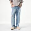 New Light-colored Ripped Jeans In Spring and Summer Straight-legged with Water Wrinkles