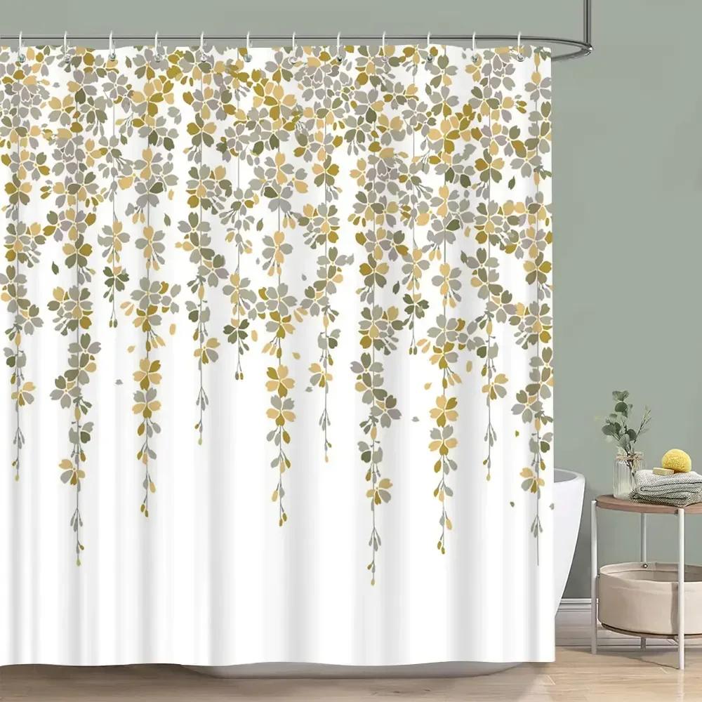 Sage Green Shower Curtain Plant Botanical Eucalyptus Leaf Watercolor Greenery Leaves Floral Bath Curtains Fabric Bathroom Decor