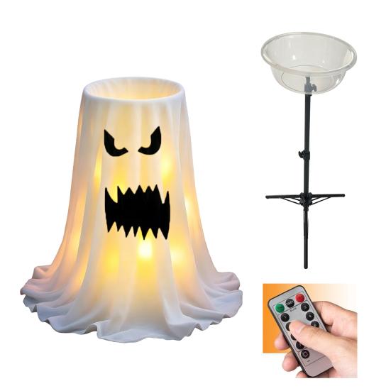 Decoração de Halloween Yousheng com Luz LED de 8 Modos com Controle Remoto, Tigela de Doces Fantasma com Suporte de Tripé, Porta-Doces Fantasma Fofo para a Frente