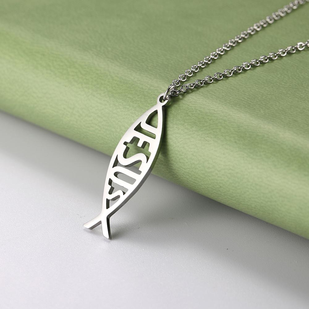 

Gold Color Stainless Steel Jesus Fish Necklace For Women Men Fish Shape Christianity Ichthys Pendant Christian Religious Jewelry