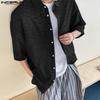 INCERUN Oversized Men Summer Lapel Neck Short Sleeve Buttons Print Casual Loose Shirts
