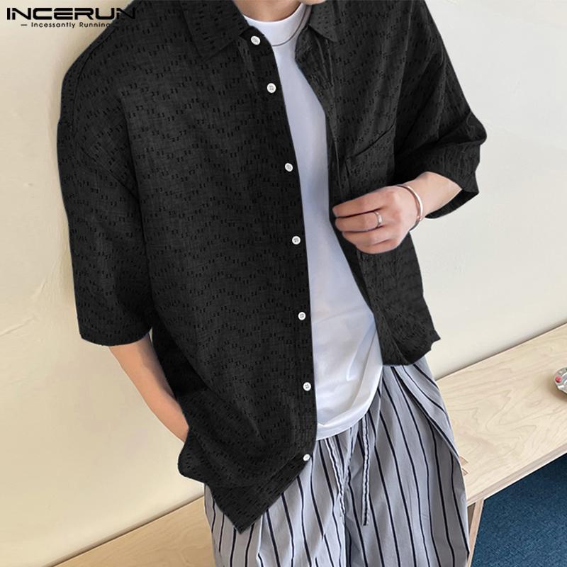 INCERUN Oversized Men Summer Lapel Neck Short Sleeve Buttons Print Casual Loose Shirts