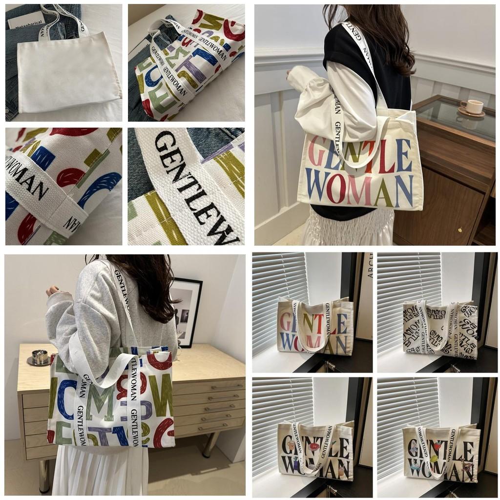 Large Capacity Stylish Canvas Tote Bag With Vibrant Letter Print Design For Everyday Use