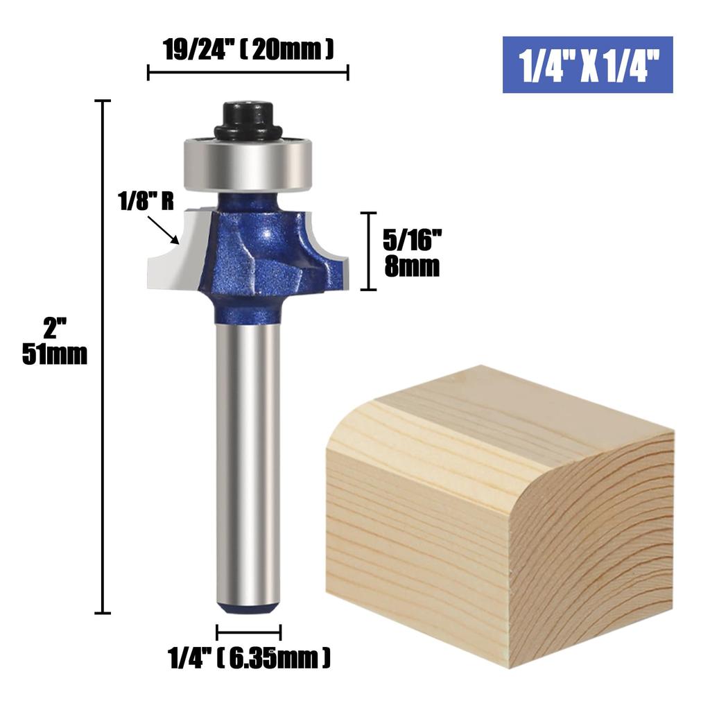 Vearter Round Face Trimmer Chamfer Carbide Arc Face Router Chamfer Radius Cutting DIY Woodworking Electric Trimmer Router Bit for Woodworking Bit,