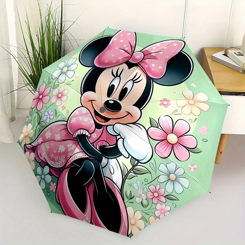 Disney Minnie Mouse,Floral Garden,Pastel Colors Manual Opening and Closing Umbrella - 8-Rib Reinforced Folding Design, Lightweight and Porta