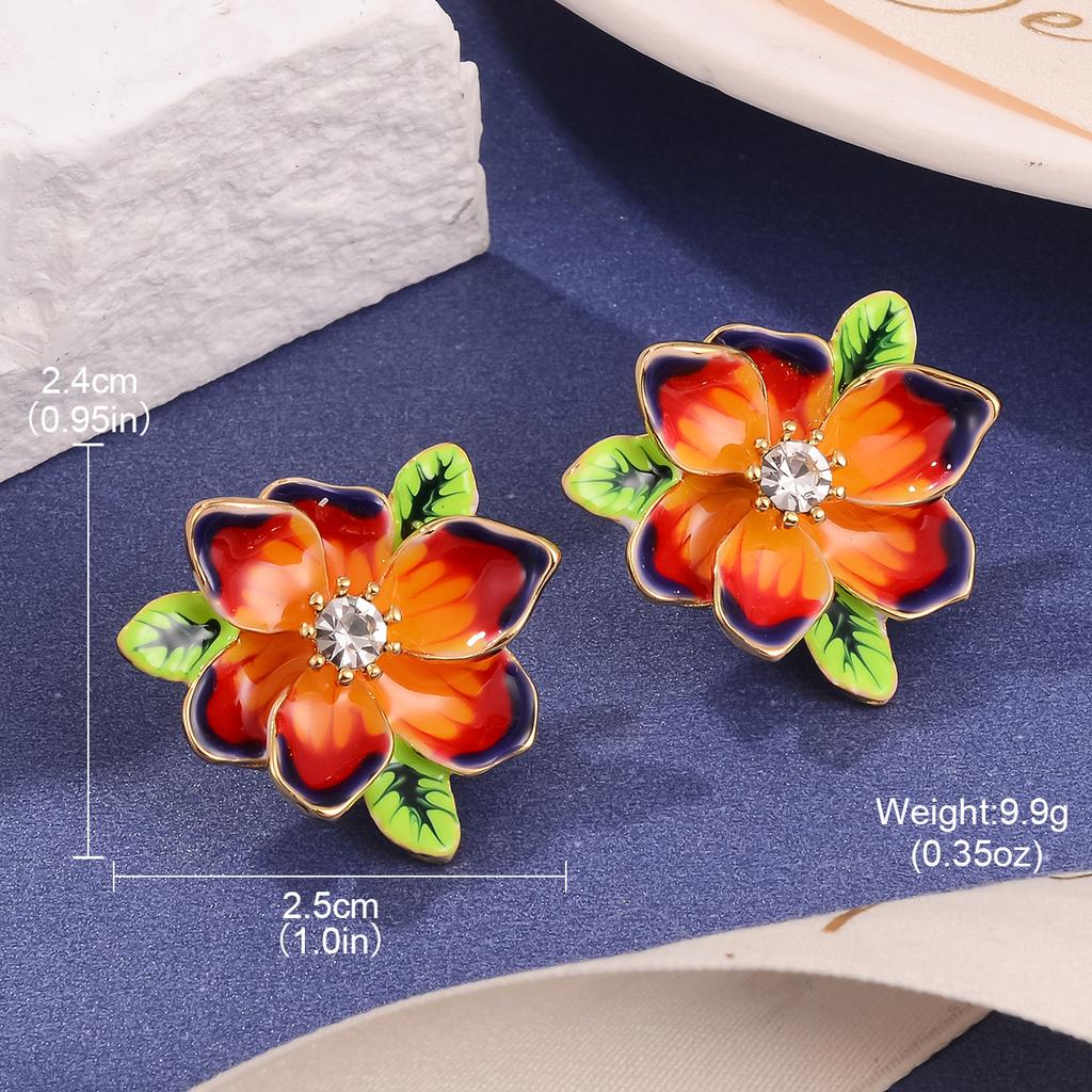 Guochao Retro Flower Exaggerated Earrings Enamel Oil Painting Series Personalized Light Luxury Earrings Medieval Vintage Jewelry