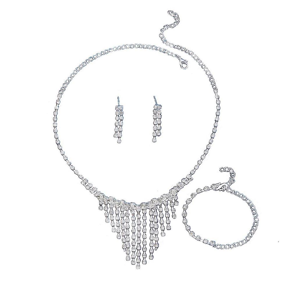 Exaggerated Rhinestone Claw Chain Tassel Necklace & Bride Jewelry Set
