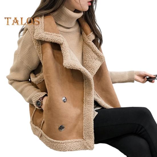 

Женский жилет без рукавов с отворотом, двубортный, короткий, однотонный, повседневный кардиган, утолщенная бархатная подкладка, жилет, пальто XXXL коричневый