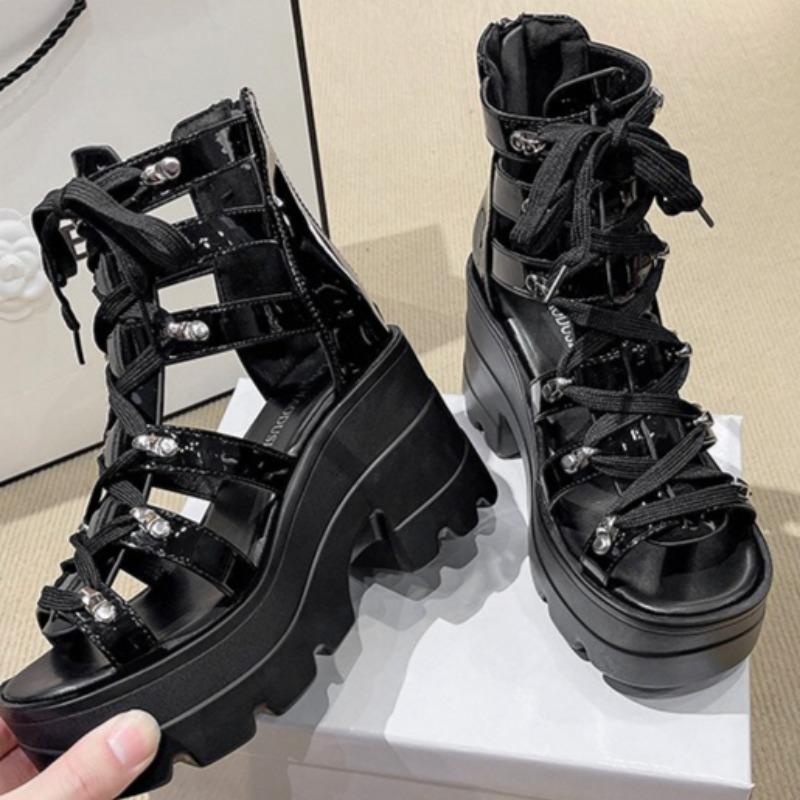 Fashion Women's Sandals Fashion Thick Bottom Gladiator Sandals Punk Style Platform Sandals for Women Peep-toe Wedges Sandal Roman Shoes