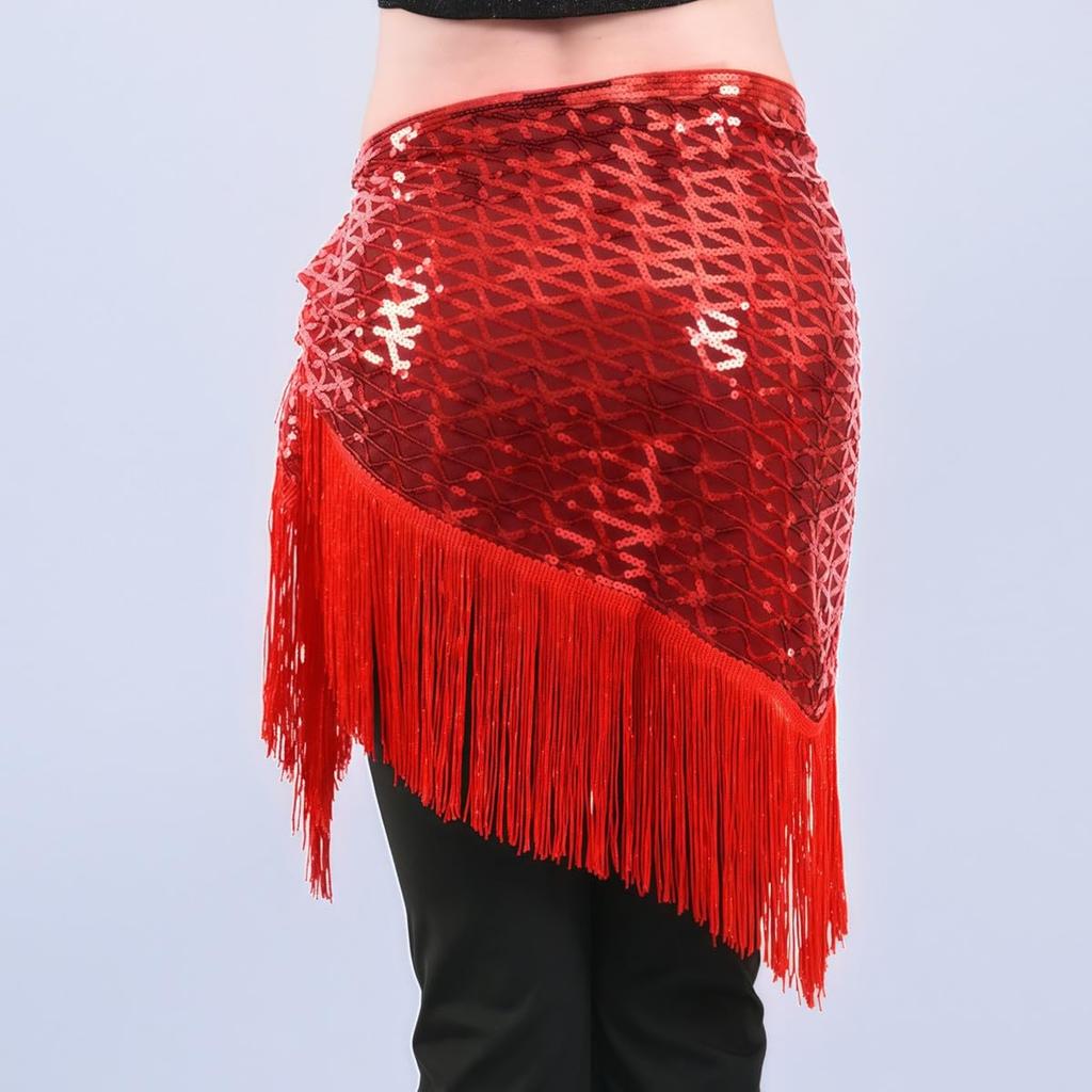 Getrays Sequin Tassel Ballroom Dance Shiny Hip Scarf Music Practice Wear Women's Skirt, Costume, Skirt, Sparkly, Modern, Latin, Tango, Samba,