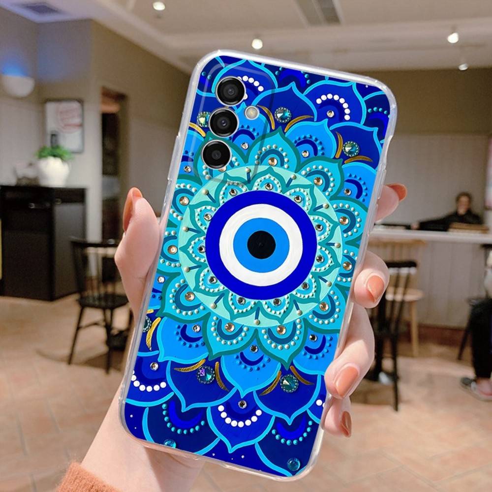 Hamsa Hand Of Fatima Art Phone Case For Samsung S24,30,21,22,23,20 FE,lite,PIus,Ultra,5G,Note,9,10 Transparent Cover