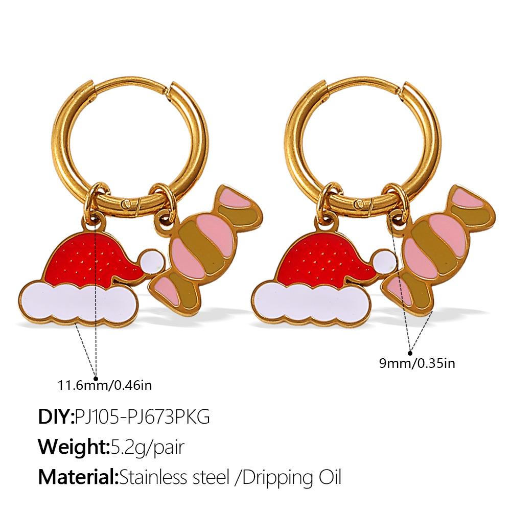 Cartoon Creative Christmas Series DIY Christmas Tree Pendant Earrings Stainless Steel Gold Plated Fashion Earrings