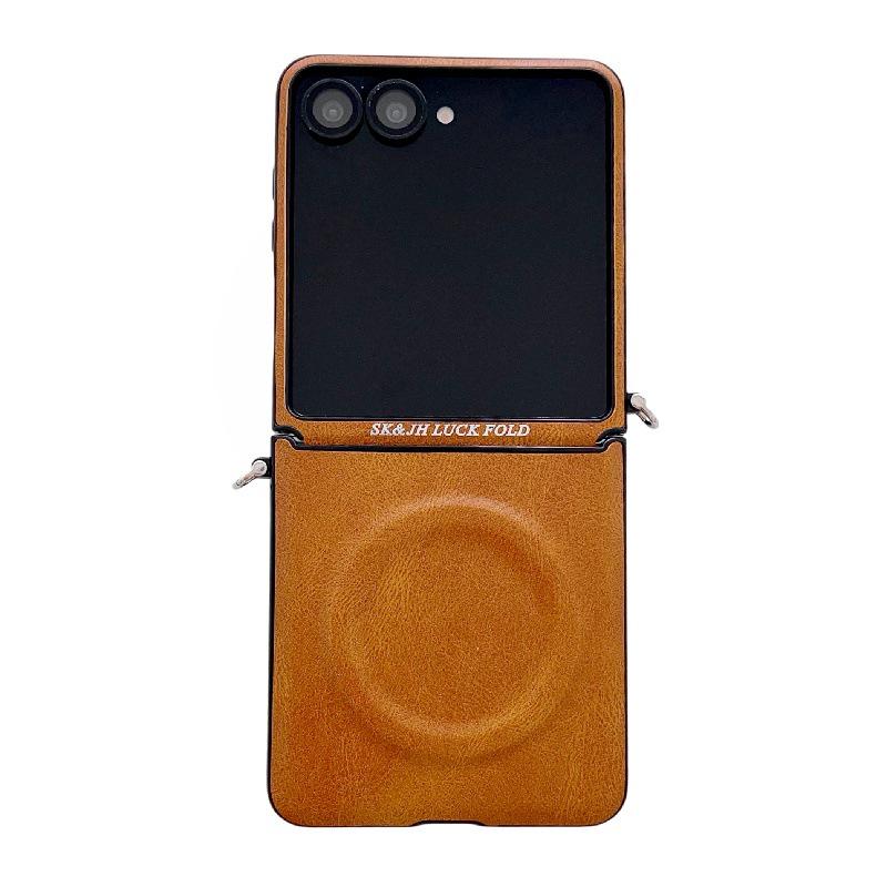 Business Crazy Horse Pattern Magnetic Case for Samsung Z Flip7: Foldable, Anti-Drop, Anti-Lost Lanyard, Compatible with 6/5 Gen.