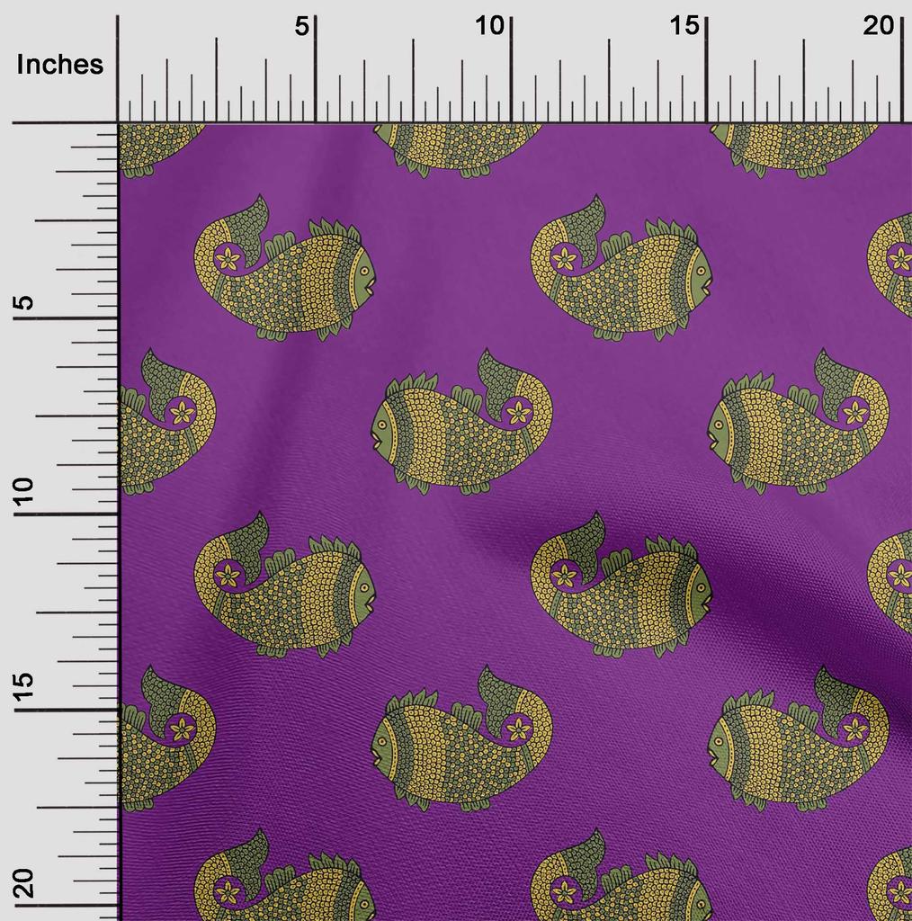 oneOone Cotton Flex Fabric Fish Block Printed Fabric 1 Yard 40 Inch Wide