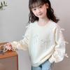Versatile Girls' Round Neck Pullover Hoodie for Spring and Autumn - Stylish and Sweet for Older Children