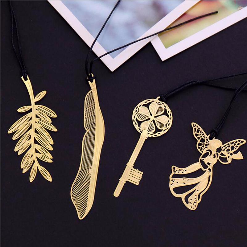 1set Feather Angel Key Bookmarks Creative Classical Exquisite Mini Metal Art Pattern Bookmark