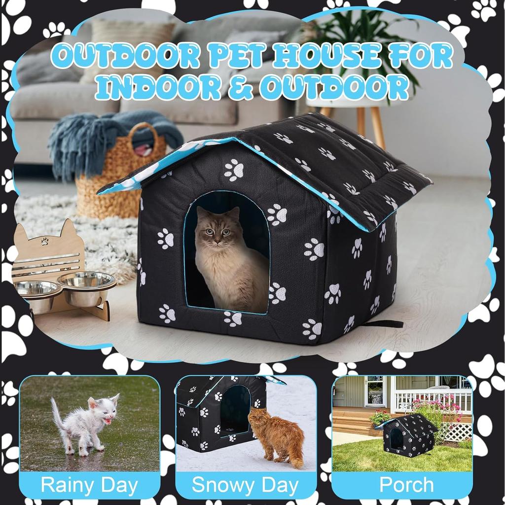 Outdoor Waterproof Cat House Stray Pet House Outdoor Houses for Feral Cat Houses for Outdoor Cats Dog Collapsible Cat Shelter with Cat Self Warming