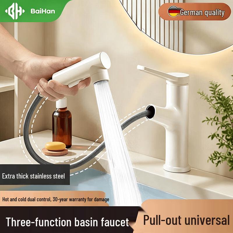 Baihan Pull-Out Stainless Steel Bathroom Basin Faucet