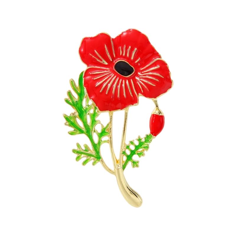 Enamel Poppies Flower Brooch Unisex Plant Pin Elegant Banquet Party Lapel Pin Accessory Gift for Fashion Forward Women