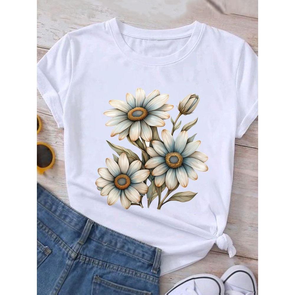 Women's printed candy flower T-shirt, casual wear, short sleeved T-shirt, women's fashionable graphic T-shirt