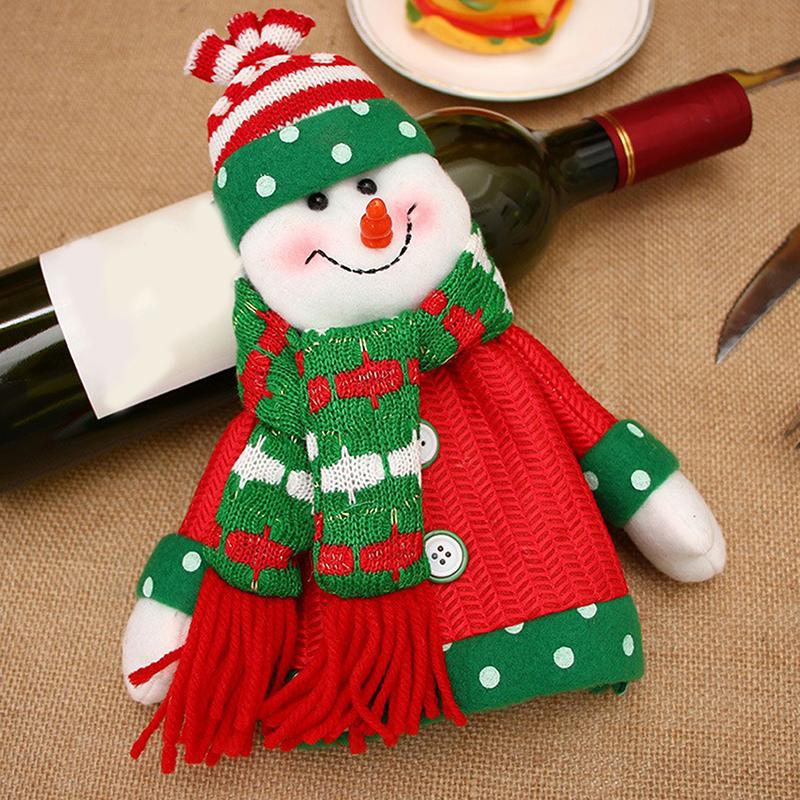 

1 Pc 2026 Christmas Cartoon Knitted Big Head Doll Wine Bottle Cover - Santa Claus Champagne Bottle Sleeve Xmas Party Decor
