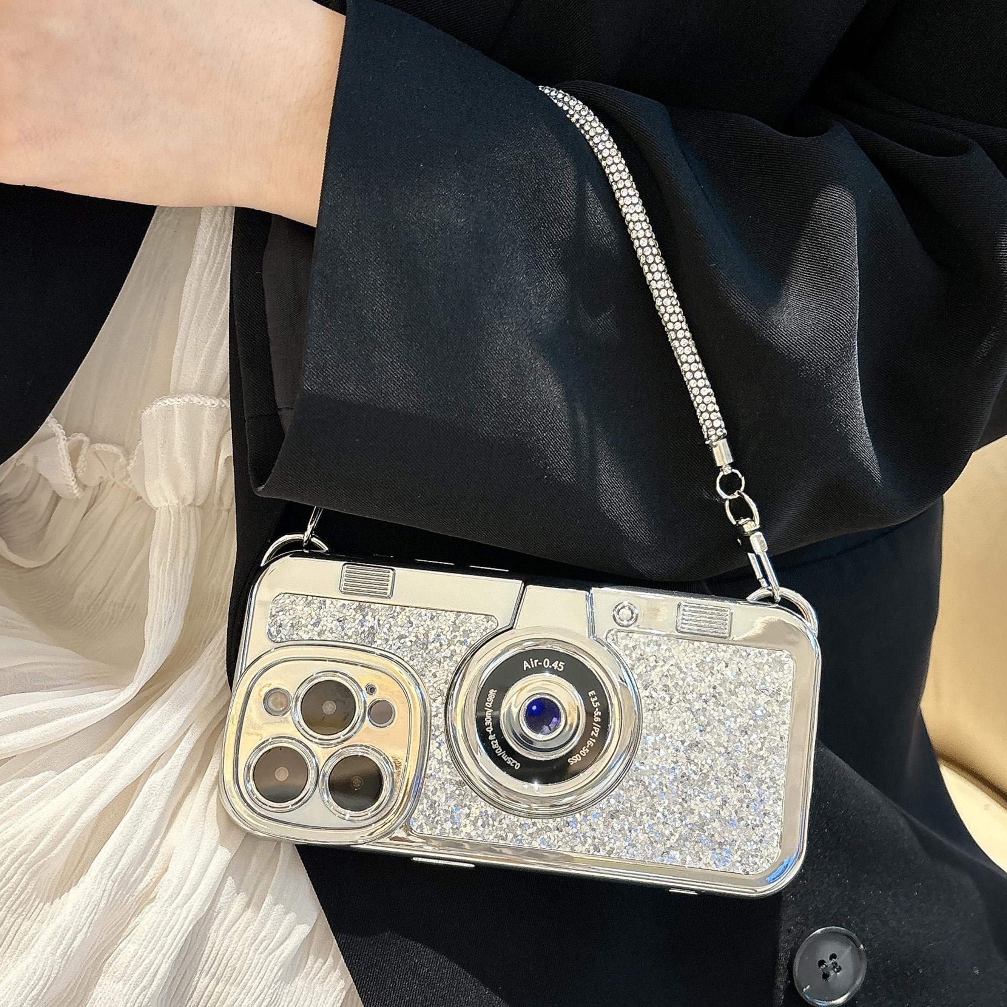 

Чехол для iPhone 14 Pro Max с блестящей пудрой, с дизайном камеры, ТПУ чехол для телефона с ремешком-тоут Silver