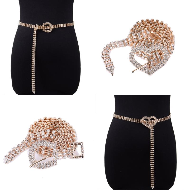 Gold And Silver Rhinestone Thin Belt Fashion Women Elegant Waist Chain With Heart Buckle Belt Skirts Jeans Accessories