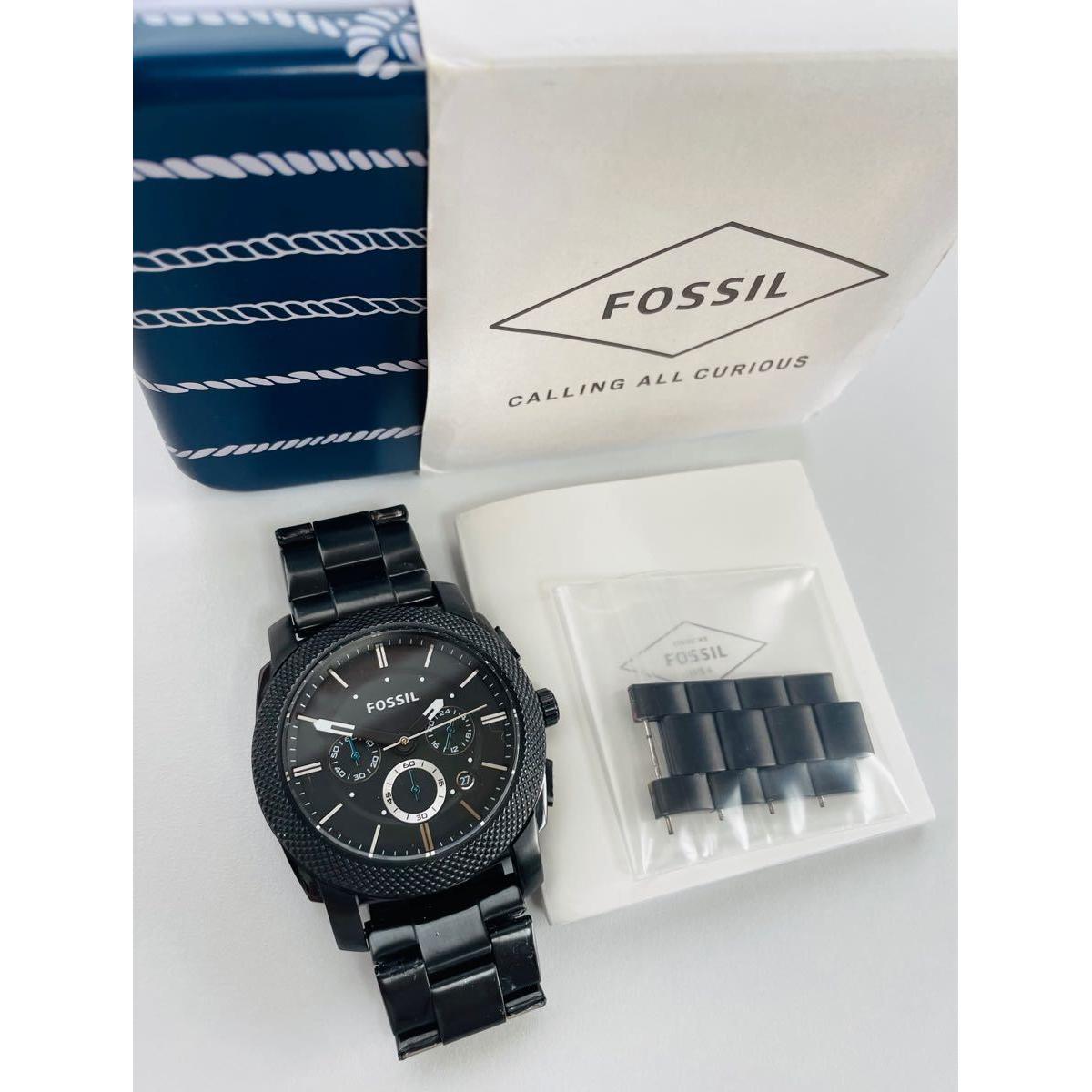 Used [Good condition with new battery] FOSSIL machine all black chronograph