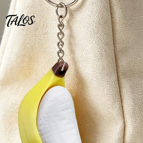 Push-pull Fidget Toy Keychain Pendant, Peeled Banana Stress Relief with Thickened Stainless Metal Steel Ring, Portable for Keys Backpacks Schoolbags