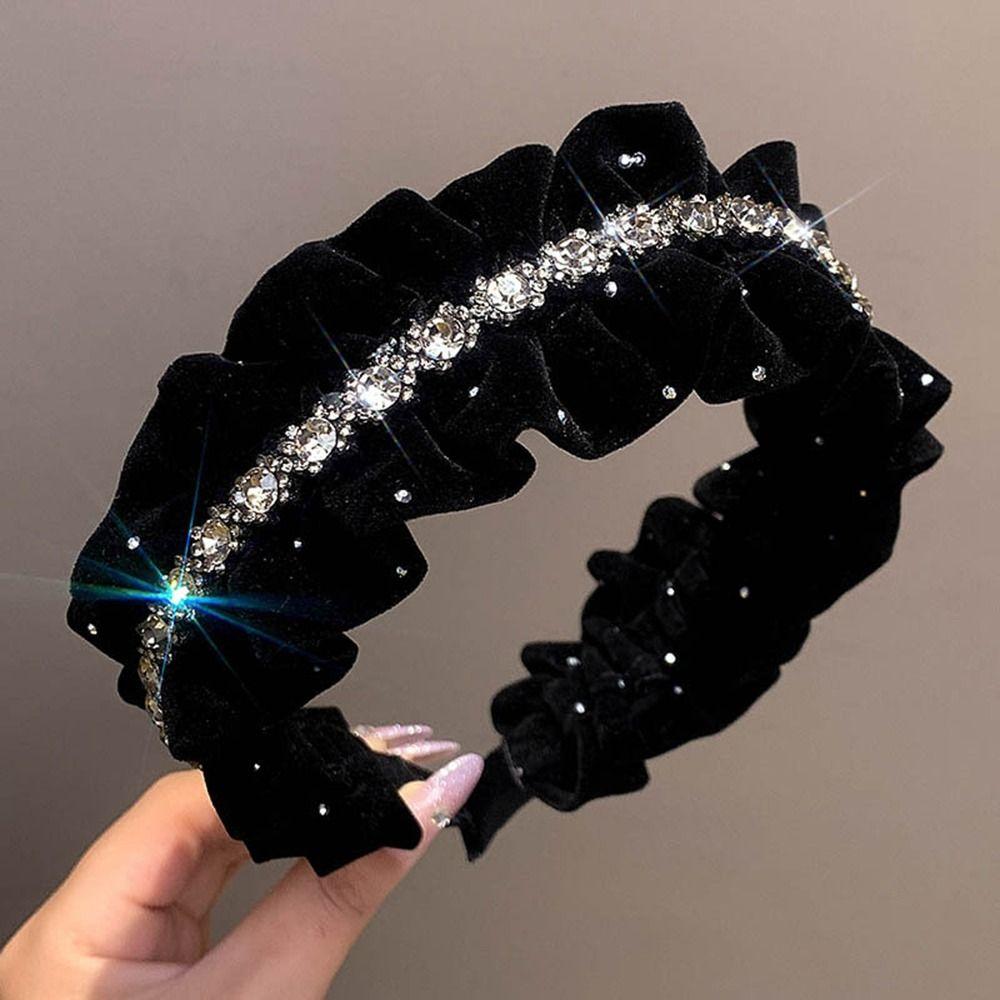 Wide Edged Crystal Bow Headband Solid Color Wide Edged Headband Fashion Bow Hair Hoop  Women Girls
