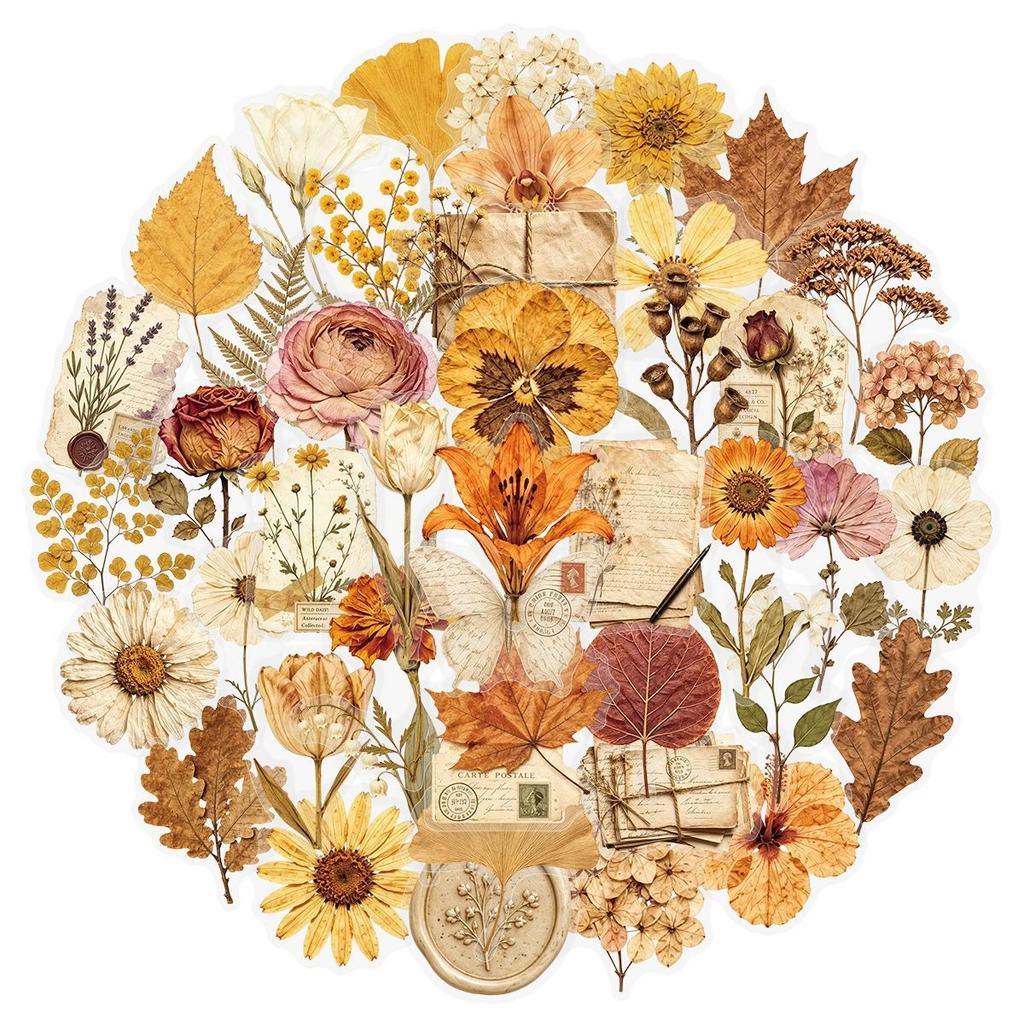 50Pcs/Set Wabi-sabi. Retro Flowers & Leaves Series 06 PET Stickers Waterproof DIY Fashion Doodle Decals Stickers