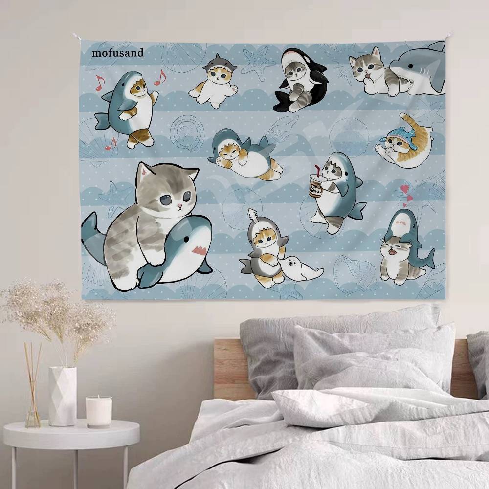 Cute MMofusands Cat Cartoon Tapestry Art Science Fiction Room Home Decor Wall Hanging Home Decor