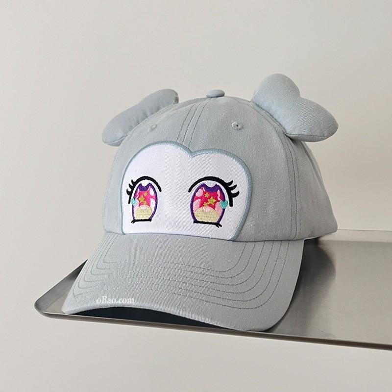 

Бейсболка с дизайном больших глаз и ушей из дышащей ткани для повседневных прогулок серый