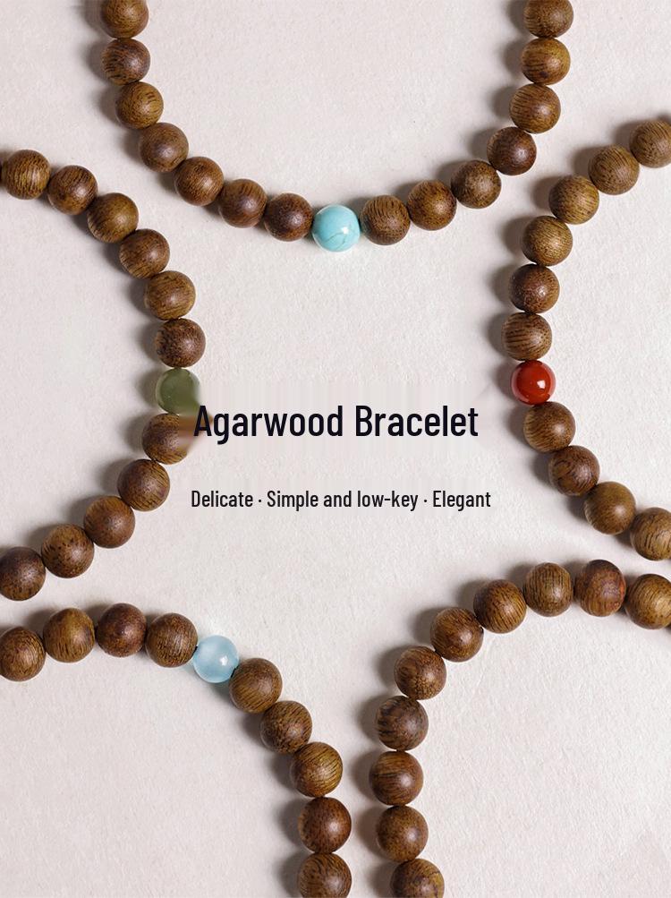 Hainan Green Qinan Agarwood Bracelet - Old Material Couple's Single Ring Buddhist Prayer Beads.